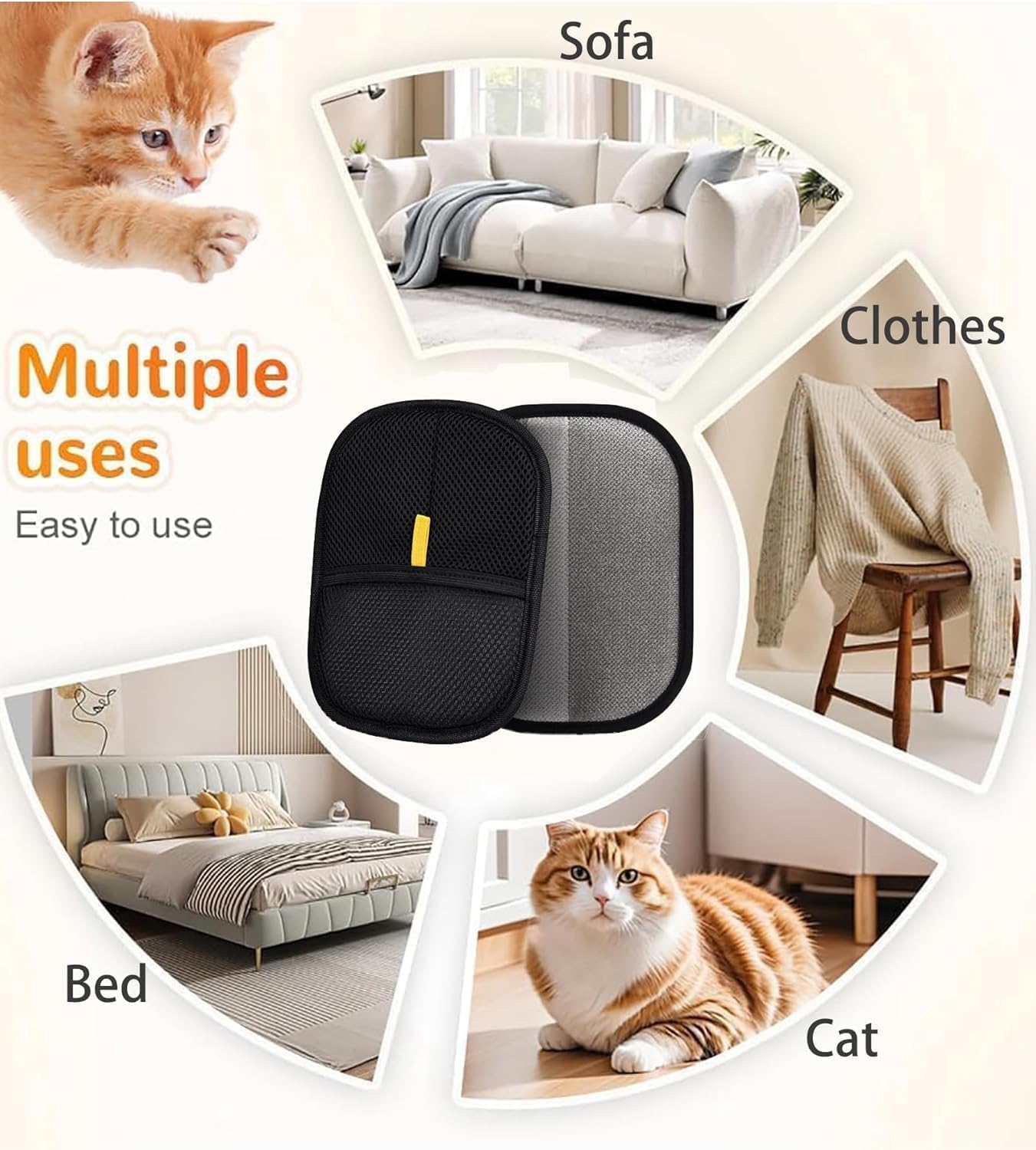 4 in 1 Pet Hair Remover, Reusable, Effective Cat and Dog Hair Removal Cleaning Tool with 17-Inch Extra Long Handle Multifunctional Fur Lint Brush for Couch, Furniture, Carpet, Clothes, Bedding