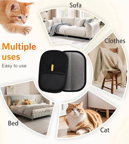 4 in 1 Pet Hair Remover, Reusable, Effective Cat and Dog Hair Removal Cleaning Tool with 17-Inch Extra Long Handle Multifunctional Fur Lint Brush for Couch, Furniture, Carpet, Clothes, Bedding