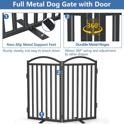 Malier Metal Freestanding Dog Gate, 32'' Height Outdoor Indoor Dog Fences, Extra Wide Foldable Puppy Gate for Stairs (Black, 【2 Panels】 40''W × 32''H)