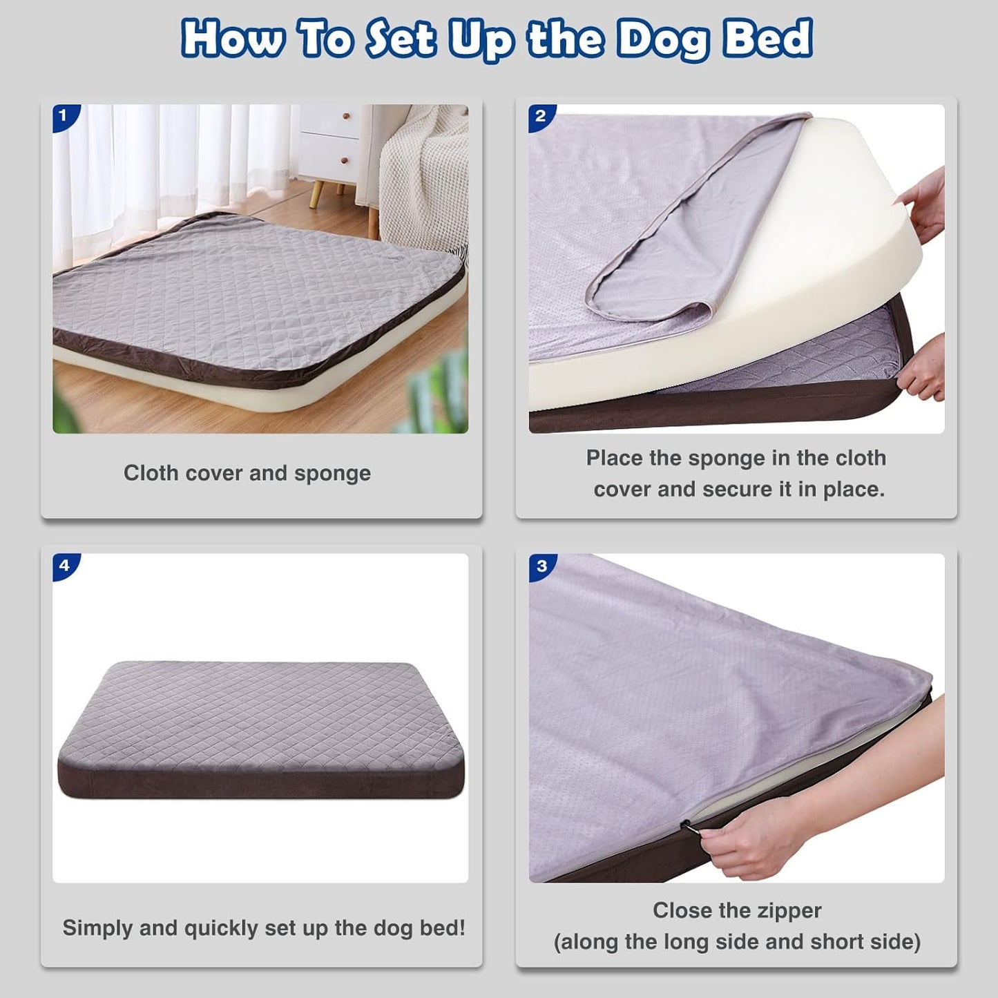 Large Dog Bed, High Density Foam, Good Resilience for Enough Cushion to Large Dogs Such as Great Dane, 47 * 39 Inches Widen Pet Bed, Non Slip Bottom with Removable Washable Cover
