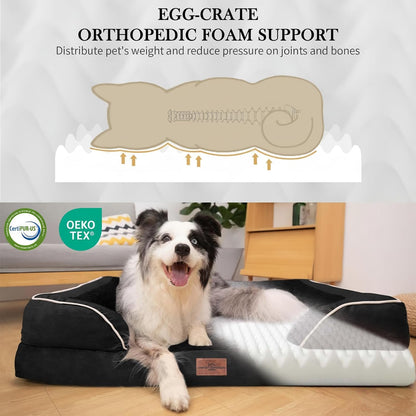 Comfort Expression Orthopedic Dog Bed for Extra Large Dogs 42x30 Inch, Waterproof Egg Crate Foam XL Pet Bed with Removable Bolsters, Dog Couch with Washable Cover & Non-Slip Bottom, Grey - Colors B