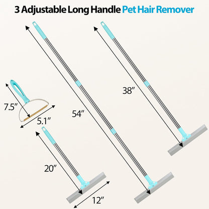Carpet Rake for Pet Hair Removal Tool, 2 in 1 TPU and Copper Rake Teeth, Uproot Clean Hair Remover with 54’’ Adjustable Long Handle, Reusable Cat & Dog Fur Broom for Carpets,Rugs, Mats,Car