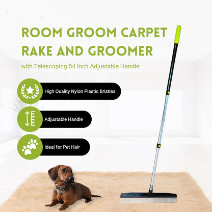 Small Room Groom Carpet Rake, 11" Handle, Portable Carpet Brush for Pet Hair, High Pile Rugs, Stairs, Furniture & Artificial Turf, Compact Groomer Tool