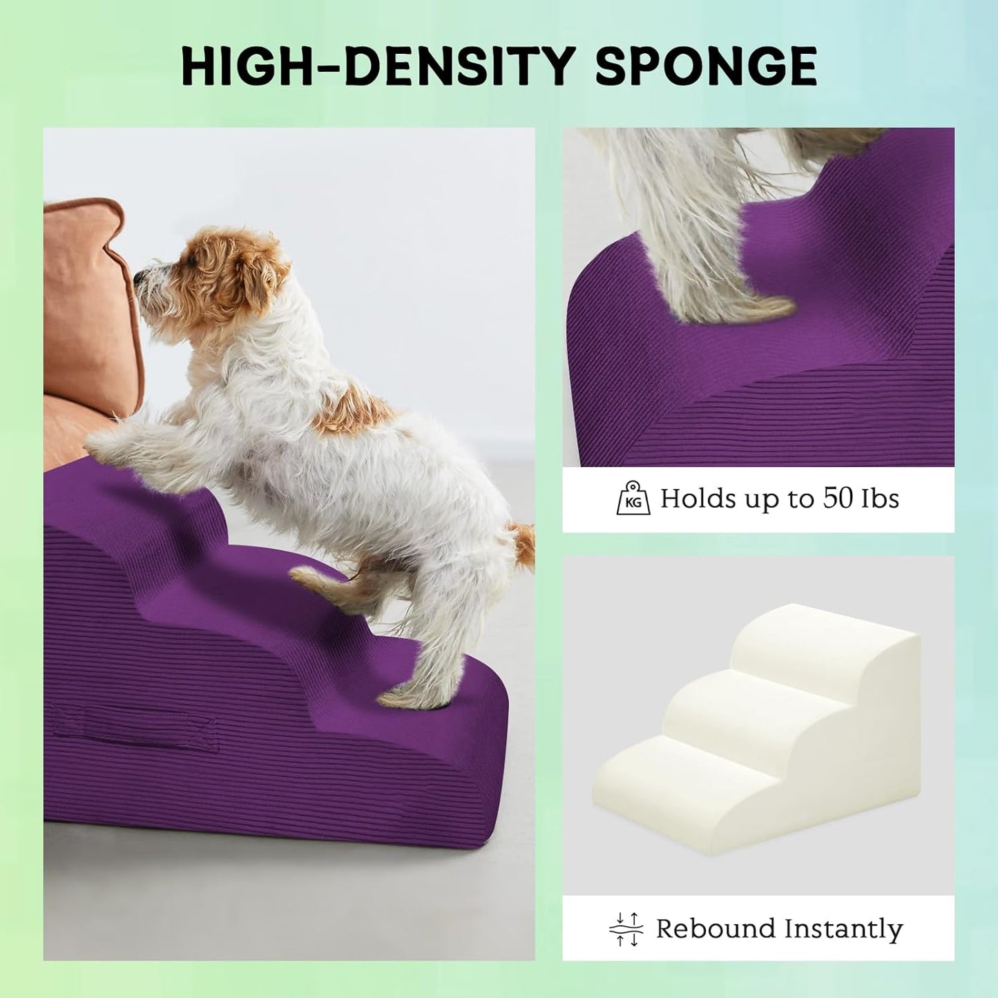 Mesa Lemon Dog Stairs & Steps for High Beds, 3 Steps High Density Foam Waterproof Dog Ramp for Small Dogs and Cats, Pet Stairs with Removable Washable Cover for Bed, Couch, Sofa and Car (H:16")