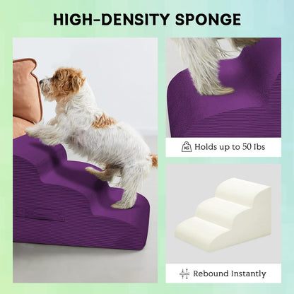 Mesa Lemon Dog Stairs & Steps for High Beds, 3 Steps High Density Foam Waterproof Dog Ramp for Small Dogs and Cats, Pet Stairs with Removable Washable Cover for Bed, Couch, Sofa and Car (H:16")