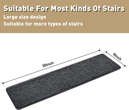 PURE ERA Bullnose Carpet Stair Treads Set Tape Free Non-Slip Indoor Stair Protectors Pet Friendly Rugs Covers Soft Skid Resistant Washable Reusable 9.5" x 30"(14 Pieces,Cream Gray)