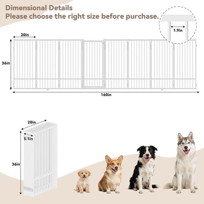 SNUOWU Full Metal Freestanding Dog Gate with Door, 32''Height Foldable Pet Dog Fence for Indoor & Outdoor, 4 Panels Extra Wide Free Standing TallDog Gates for Doorways,House,Stairs,Porch,Deck,Yard