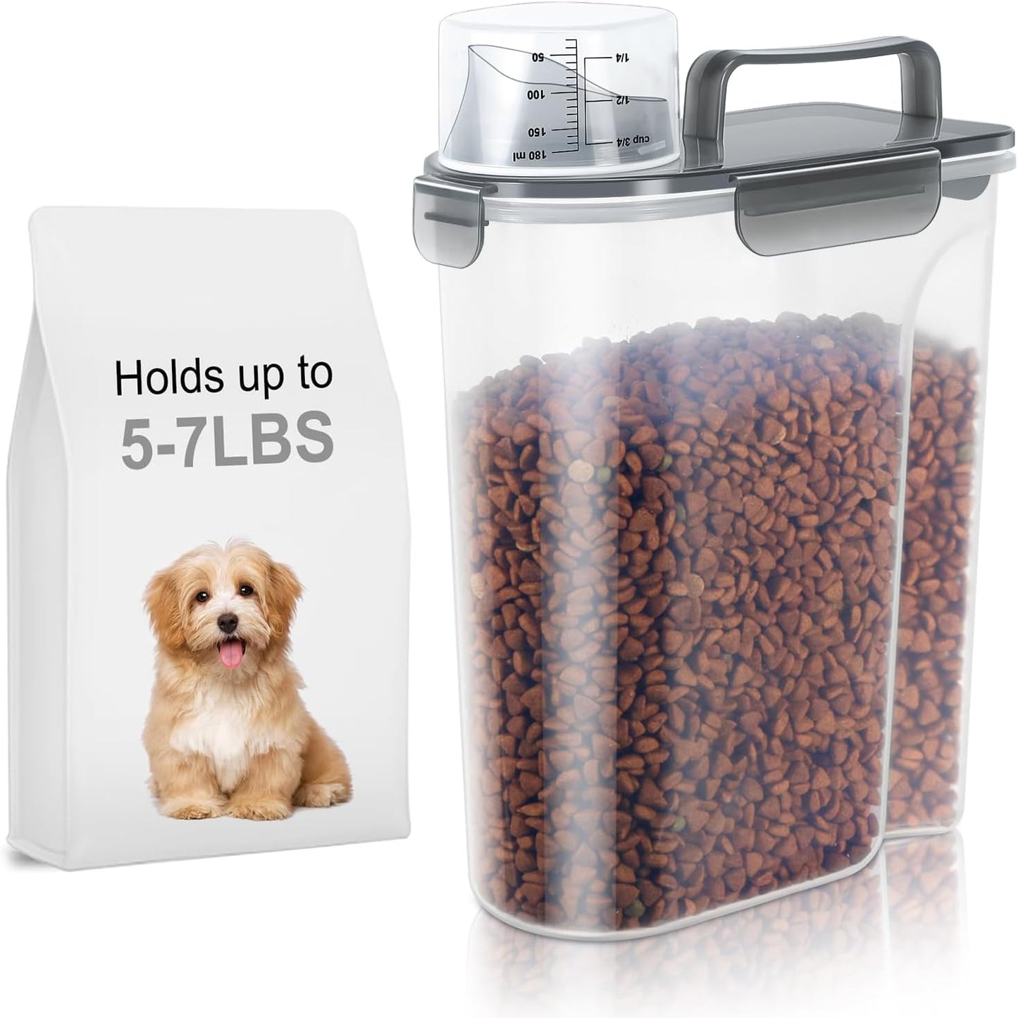 LEAWALK 5-7Lbs Dog Cat Food Storage Container with Upgraded Large Nozzle BPA-free, 4 Snap Seals Plastic Pet Food Storage Containers with Handles are Easy to Clean and Carry