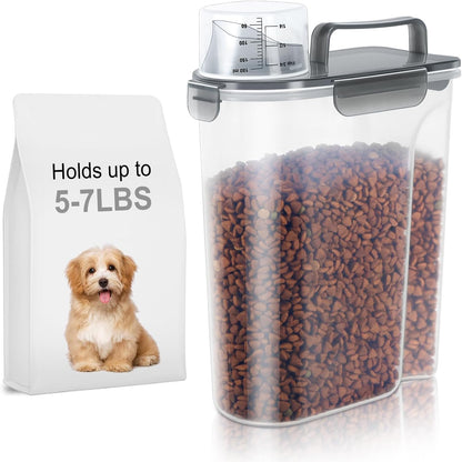 LEAWALK 5-7Lbs Dog Cat Food Storage Container with Upgraded Large Nozzle BPA-free, 4 Snap Seals Plastic Pet Food Storage Containers with Handles are Easy to Clean and Carry