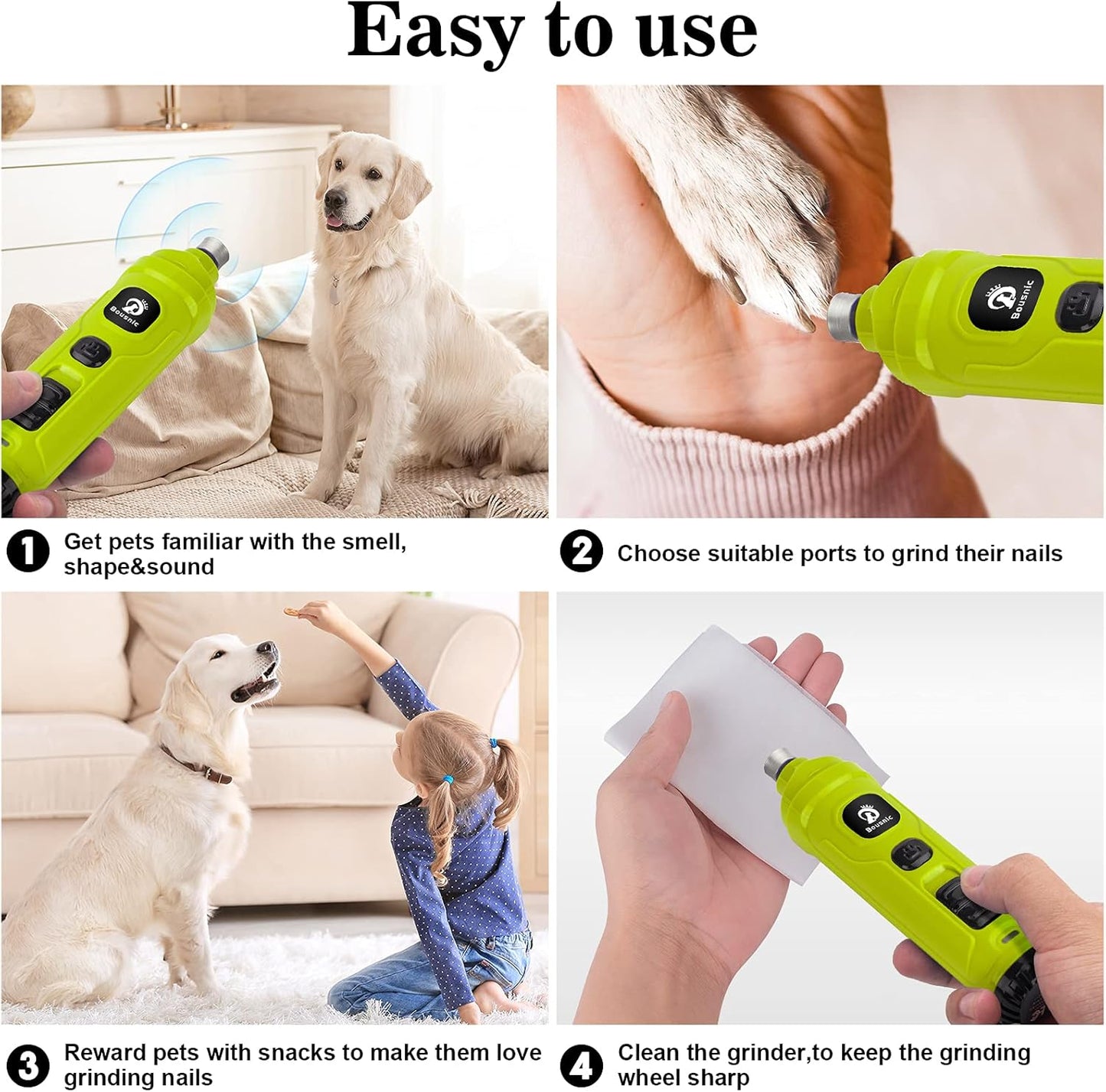 BOUSNIC Dog Nail Grinder with 2 LED Light - Super Quiet Pet Nail Grinder Powerful 2-Speed Electric Dog Nail Trimmer File Toenail Grinder for Puppy Small Medium Large Breed Dogs & Cats (Purple)
