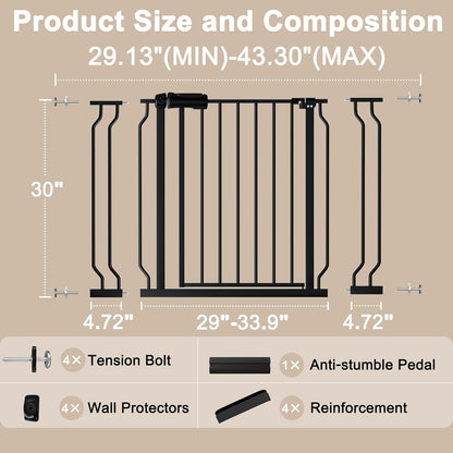 WAOWAO Baby Gate 71.65-85.03" Extra Wide Pressure Mounted Walk Through Swing Auto Close Safety Metal Black Toddler Kids Child Dog Pet Puppy for Stairs,Doorways,Kitchen