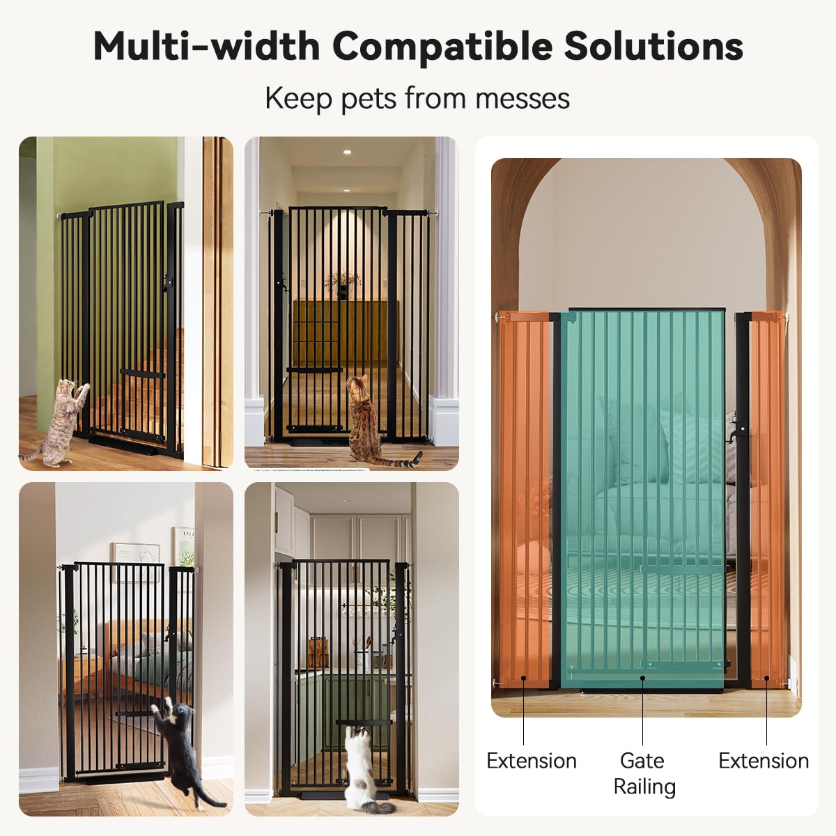 COMOMY 55.1" Extra Tall Pet Gate for Cats, Extra Wide Cat Gate with Adjustable Cat Door, Pressure Mounted Easy Walk Through Pet Gate with Door for Stairs, Doorways, Kitchen(White, 29.5-40.6")