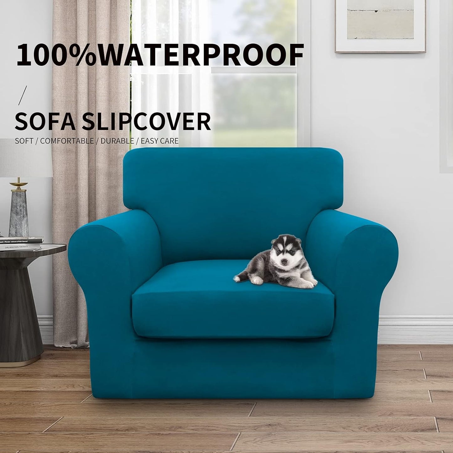 Easy-Going 100% Dual Waterproof 4 Pieces Stretch Soft Couch Cover for Dogs, Sofa Slipcover for 3 Separate Cushion Couch Leakproof Furniture Protector for Kids, Pets Dark Gray