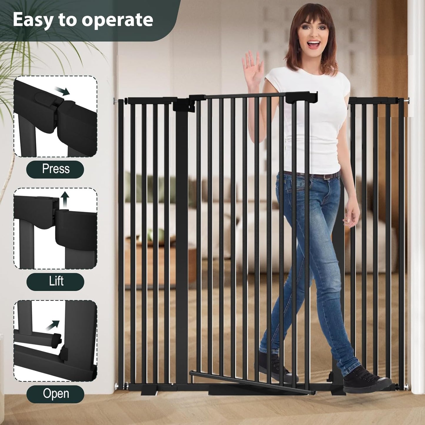 51'' Extra Tall Cat Gate for Doorways Hallways 30-40.9'' Wide, Pressure Mounted Pet Dog Gates No Drilling Auto Close, Cat Fence Barrier Indoor Climb Proof (Black)