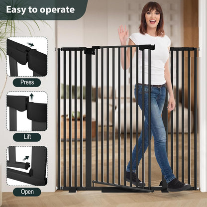 51'' Extra Tall Cat Gate for Doorways Hallways 30-40.9'' Wide, Pressure Mounted Pet Dog Gates No Drilling Auto Close, Cat Fence Barrier Indoor Climb Proof (Black)
