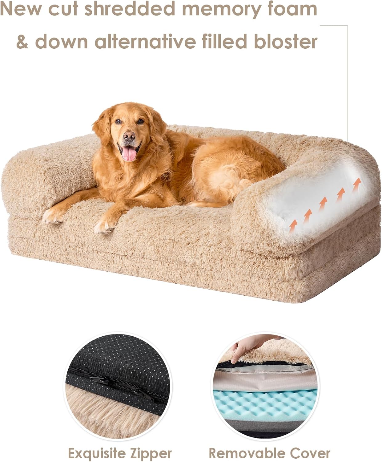 EHEYCIGA Foldable XXL Dog Bed for Large Sized Dog, 54"x38"x7.5" Faux Fur Fluffy Pet Couch Bed, Orthopedic Calming Memory Foam Big Pet Bed, Washable Pet Sofa Bed with Non-Slip Bottom, Dark Grey