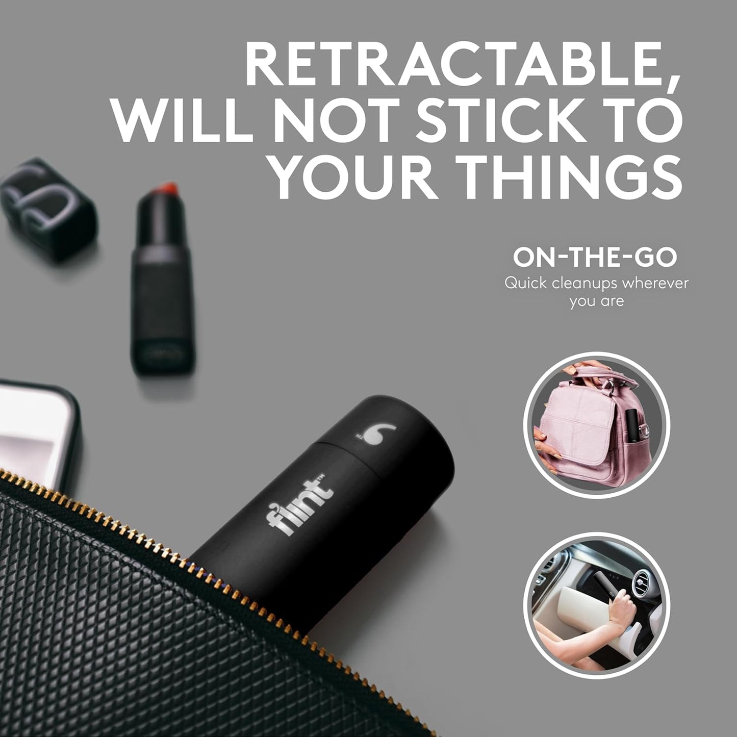 Flint Rose Gold Retractable Mini Lint Roller with 90 Extra Sticky Sheets, Small and Portable Lint Roller, Ideal Pet Hair Remover, Travel Lint Rollers for pet Hair Extra Sticky