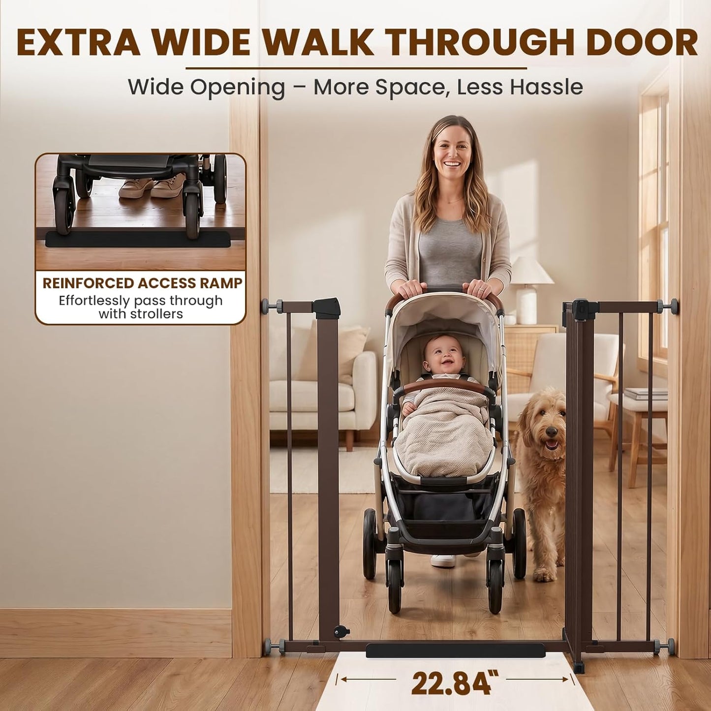 Mumeasy 36" High Extra Tall Dog Gate, 29.6"-40.5" Wide Pressure Mounted Tall Baby Gate for Dog, Auto Close Pet Gate with Door for Stairs,Doorways,House,Black