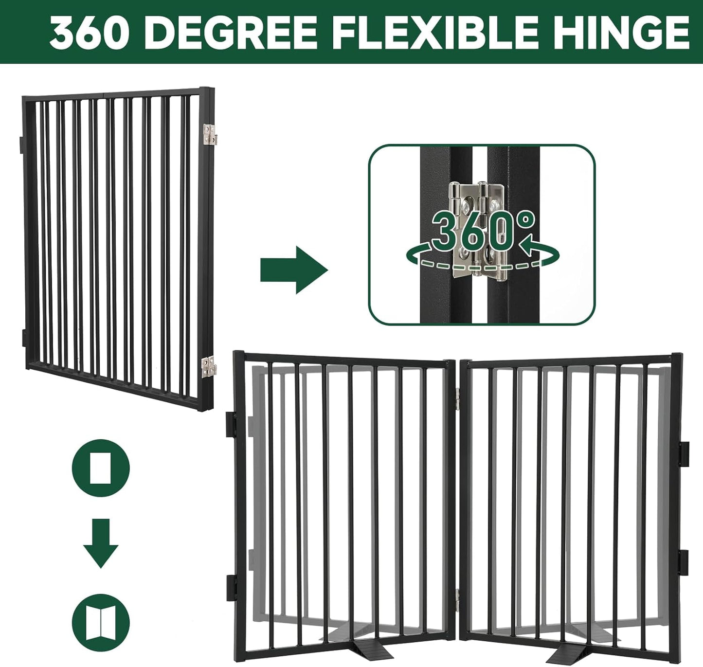 Snagle Paw Full Metal Freestanding Dog Gate,Indoor Dog Gate with Floor Protect Support Feet, 40x24 Inches Foldable Dogs Barrier for Stairs, Hallways and Doorways (24'' H 2 Panel, White