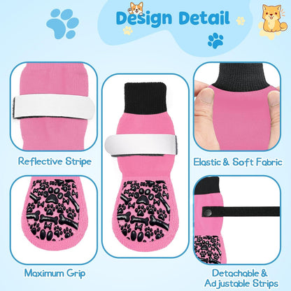 HeavenEye Anti Slip Dog Socks, Dog Paw Protectors Maximum Grip Prevent Licking Paws Slipping, Paw Protector for Hot & Cold Pavement Shoes Boots for Small Medium Large Senior Dogs(White Bone,L)