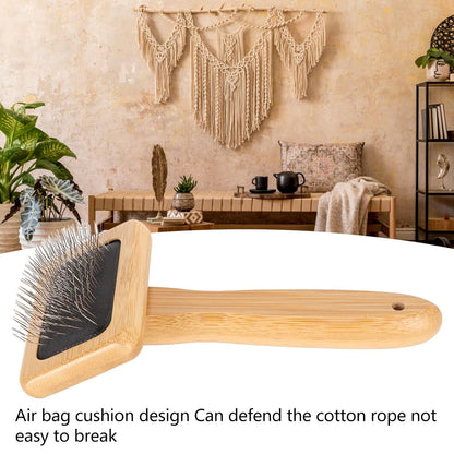 Pet Slicker Brush - Bamboo Dog Floating Hair Removing Wooden Brush with Hole Air Massage Grooming Open Knot Cleaning Slicker Finely Polished for Pet Tapestry (S)