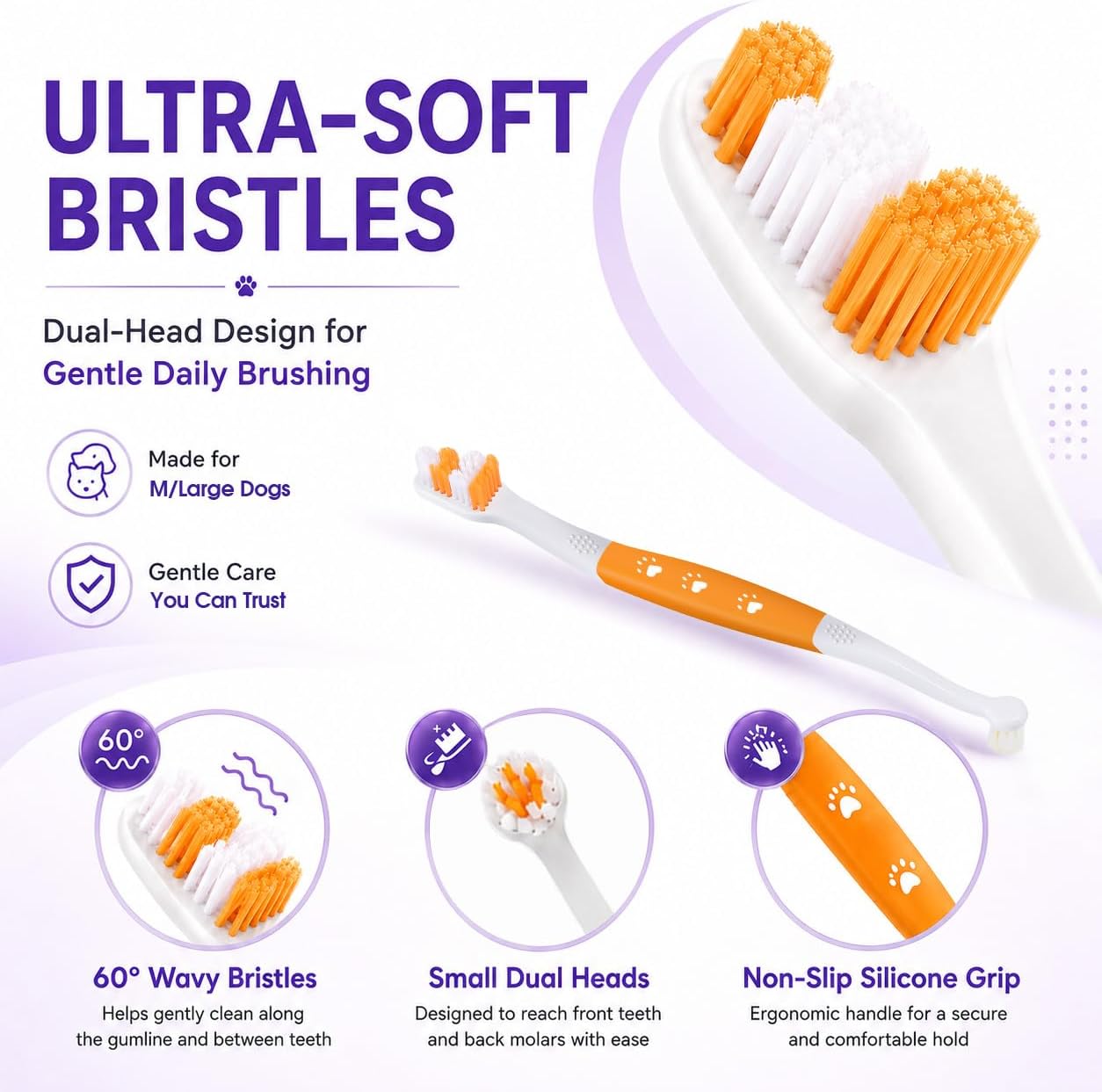Dog Toothbrush – Newly Upgraded Dual-Head Design with 60° Wavy Bristles – Gently Surrounds Teeth for Deep Cleaning and Plaque Removal – Non-Slip Handle, Ideal for Daily Pet Dental Care (Pink, 1-Pack)