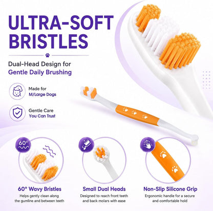 Dog Toothbrush – Newly Upgraded Dual-Head Design with 60° Wavy Bristles – Gently Surrounds Teeth for Deep Cleaning and Plaque Removal – Non-Slip Handle, Ideal for Daily Pet Dental Care (Pink, 1-Pack)