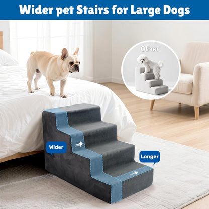 Dog Stairs for Bed, Extra Wide 5-Step Dog Steps for High Bed, High-Density Foam Pet Stairs with Non-Slip Removable Washable Cover for Small Pets, 23" H, Navy