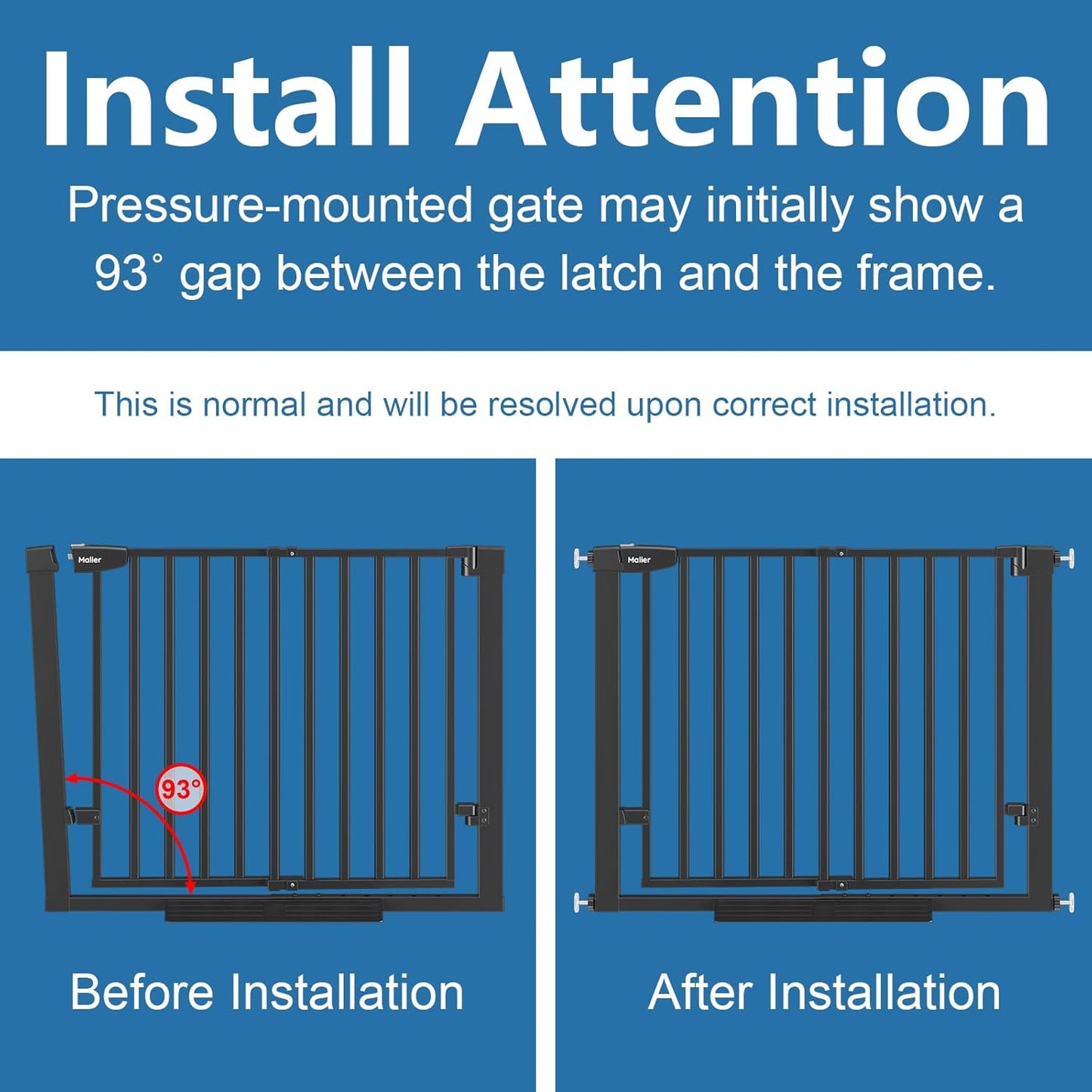 Malier Large Walk-Thru Door Baby Gate, 29-40" No Drill Pressure Mounted Dog Gate with Auto Close, Safety Gate Pet Gate for Stairs, Doorways, Child and Dogs Indoor (Black, 29''- 40''W × 30''H)