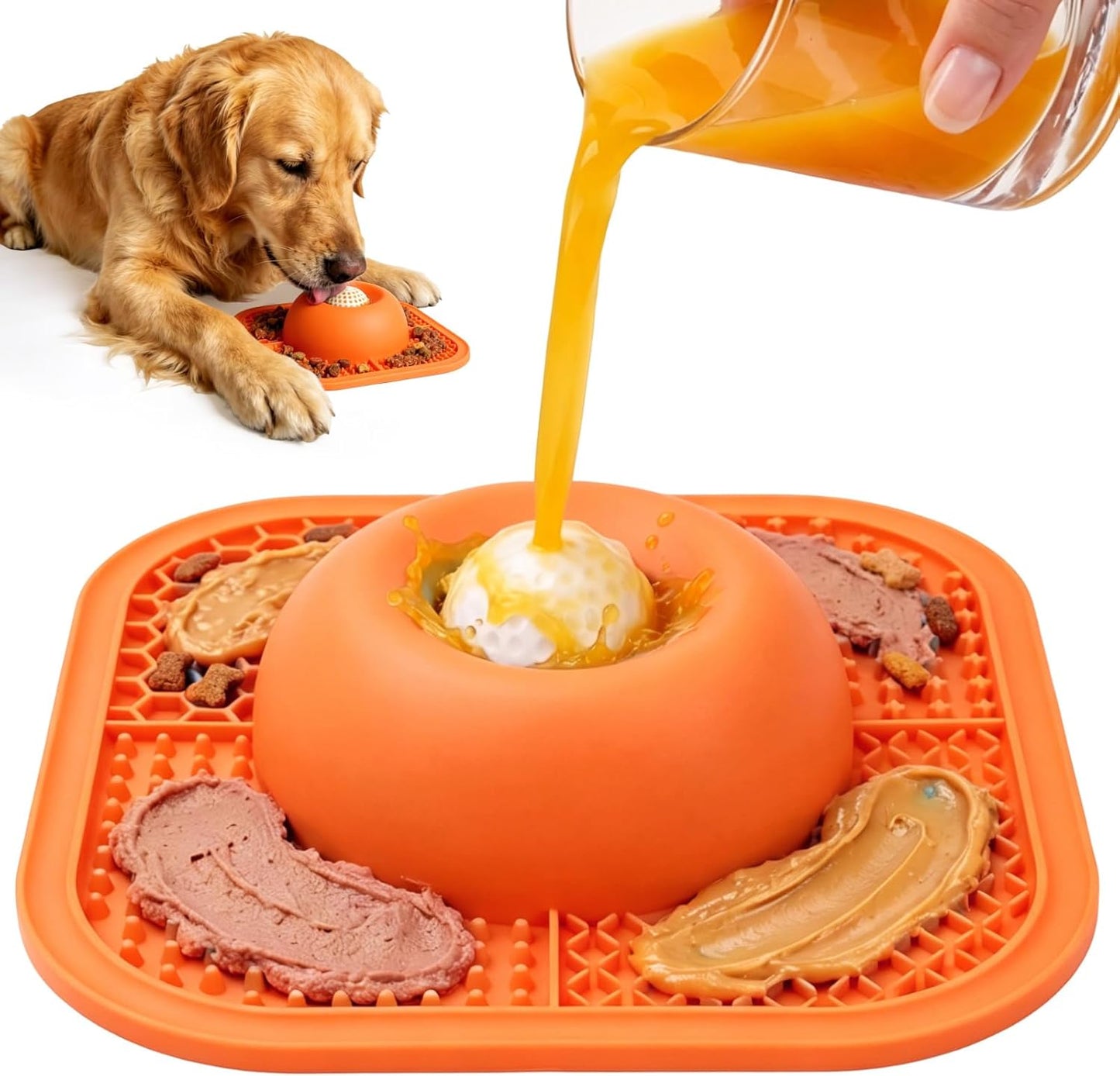 Slow Feeder Dog Bowls & Lick Mat for Liquid and Thick Treat, Anti-Slip Dog Lick Bowl with Interactive Rolling Ball, 5/6 Cup Pup Licking Toy for Large Medium Small Dogs and Cats Blue