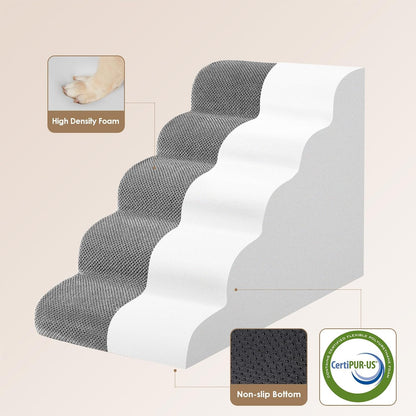 EHEYCIGA Curved Dog Stairs Ramp for High Beds 19.7" H, 4-Step Dog Steps for Small Dogs and Cats, Pet Stairs for High Bed Climbing, Non-Slip Balanced Pet Step Indoor, Grey