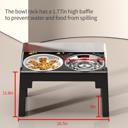PAKEWAY Elevated Dog Bowls, Spill Proof, Tiltable Dog Feeder with 2 Stainless Steel Bowls, 6 Height Adjustable Raised Bowl