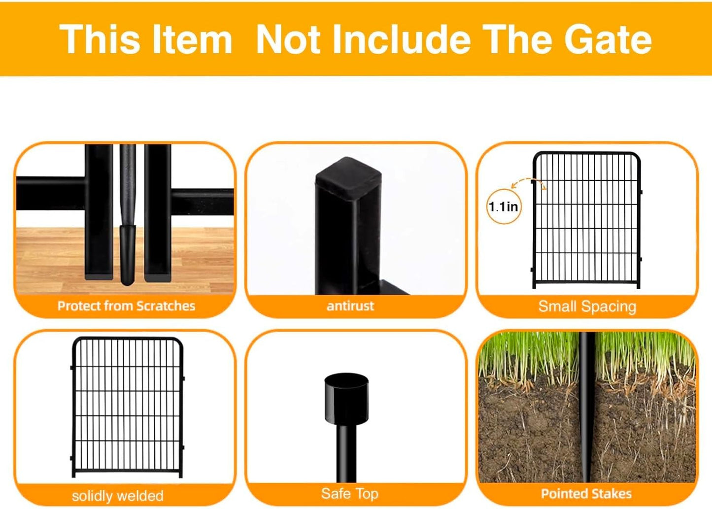 Getlay 36 in(H) Garden Fence, Wide Gate Low Threshold, 10 Panels Total 22.1 Ft(L) Heavy Duty Iron Animal Barrier Fence for Yard,Suitable for Indoor Or Outdoor Dog Fencing,Garden Border Fence