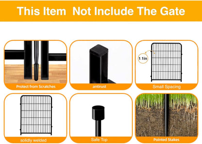 Getlay 36 in(H) Garden Fence, Wide Gate Low Threshold, 10 Panels Total 22.1 Ft(L) Heavy Duty Iron Animal Barrier Fence for Yard,Suitable for Indoor Or Outdoor Dog Fencing,Garden Border Fence