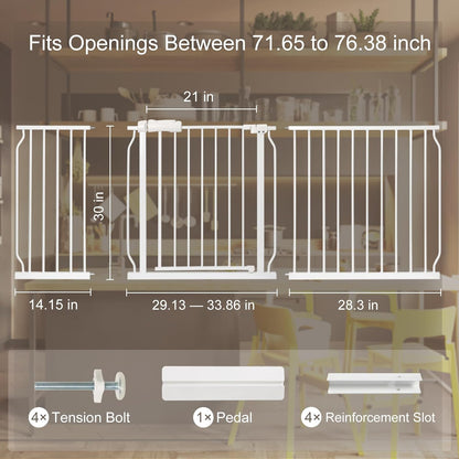 Extra Wide Baby Gate with Door Pressure Mounted 57.48-62.20 Inch,Child Baby Gates for Doorways No Drilling,Walk Through Dog Gate Indoor for The House Kitchen Stairs,White