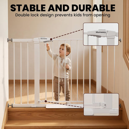 Mumeasy 29.7-46" Baby Gate for Stairs, Pressure Mounted Dog Gate for Doorways, Auto Close Walk Through Pet Gate Indoor, Extra Wide Metal Child Safety Gate, Mom's Choice Awards Winner, Black