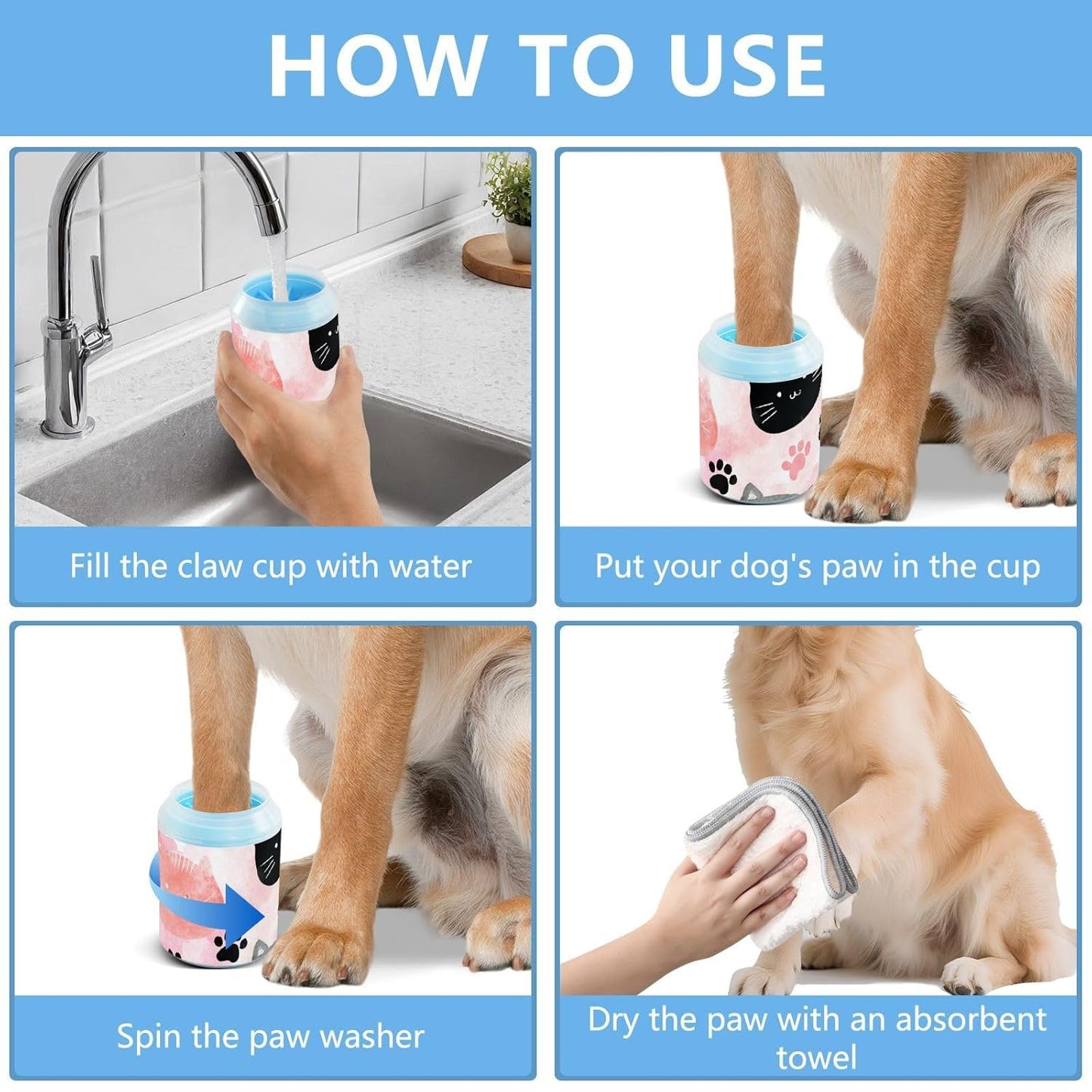 Dog Paw Cleaner Cups for Dogs Pet Foot Washer Paw Scrubber for Medium Small Dogs Cats Cleaning Cup Cute Yellow Fiesta Guitars Cacti and Ethnic Birds