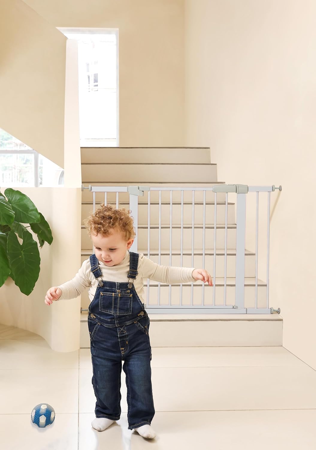 44.72"-46.89" Baby and Pet Safety Gate, 30" Tall Metal Walk-Thru Gate for Doorways & Stairs, Easy One-Hand Open, Dual Lock, Extensions & Wall Mounts Included (Brown, 29"-46" W x 30.5“H)