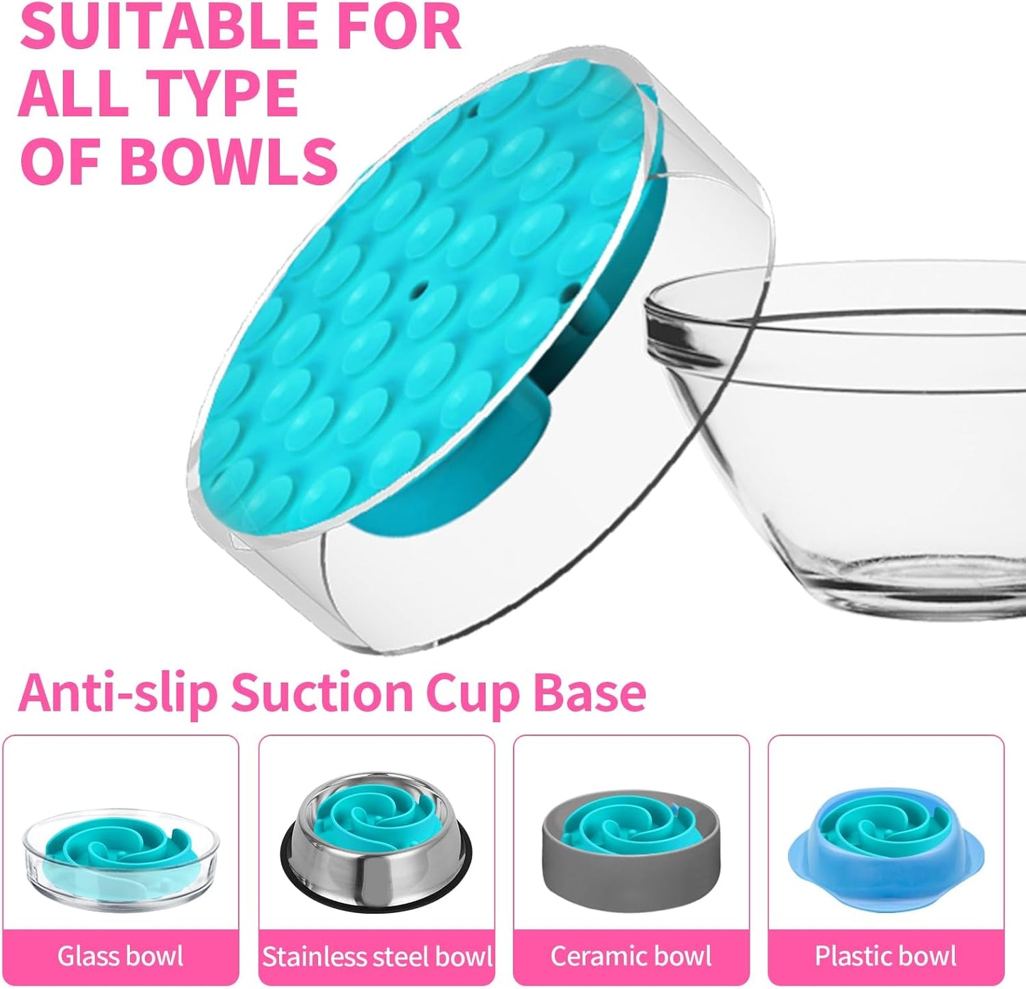 Slow Feeder Dog Bowls Insert, Bestalk Soft Silicone Slow Eating Feeder Insert with Suction Cups for Small, Medium and Large Dogs, Fit into Basic and Elevated Dog Bowls, Dark Blue