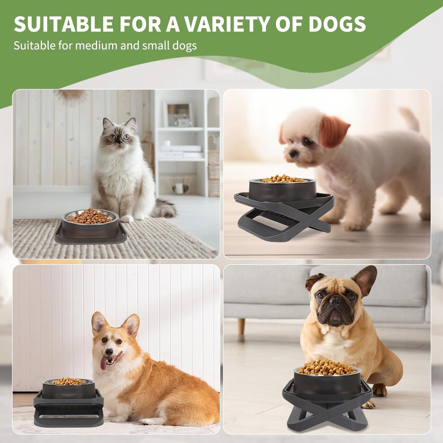 Elevated Dog Bowls, Stainless Steel Raised Dog Bowl with No Spill Dogs Food & Water Bowl for Small Medium Breed, Neater Dogs Feeding Station Non-Slip Water Bowls Set of 2 with Stand for Pet