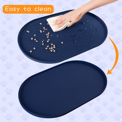100% Waterproof 0.5" Raised Edge BPA Free Silicone Dog Food Mat, Pet Cat Feeding Mats Contain Spills Protects Floors, Placemats for Cats and Dogs Water Bowl Dishwasher. (Small, Gray)