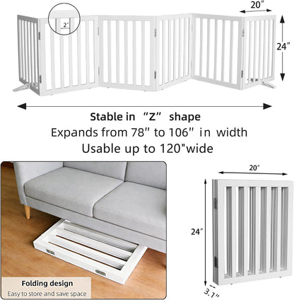 ZJSF Freestanding Indoor Dog Gate for House Foldable Wood Puppy Gate for Doorways Pet Gate for Stairs Extra Wide Pet Fence, Brown, 24" Height 3 Panels