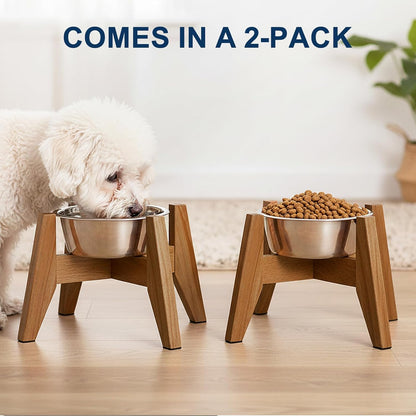 Elevated Dog Bowl Stand for Medium & Large Dogs, Fits Up to 9 inches diameter 64 oz Bowls Raised Dog Bowl Stand , Solid Acacia Wood Dog Bowl Holder, Single Elevated Dog Feeding Station (Stand Only)