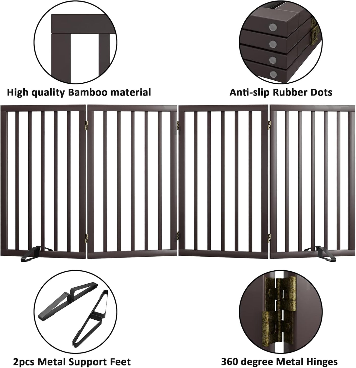 Dog Gate 32" Tall Foldable Dog Gate for Doorways Freestanding Pet Gate for Dogs Indoor (Walnut, 3 Panel)