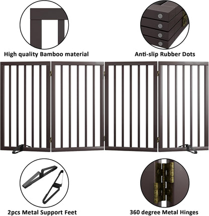 Dog Gate 32" Tall Foldable Dog Gate for Doorways Freestanding Pet Gate for Dogs Indoor (Walnut, 3 Panel)