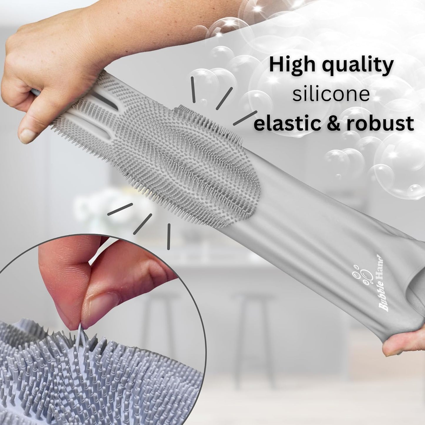 Dog Washing Gloves with Bristle Scrubbers, Reusable Silicone Gloves Ideal for Pet Bathing, Massaging & Grooming (Gray)