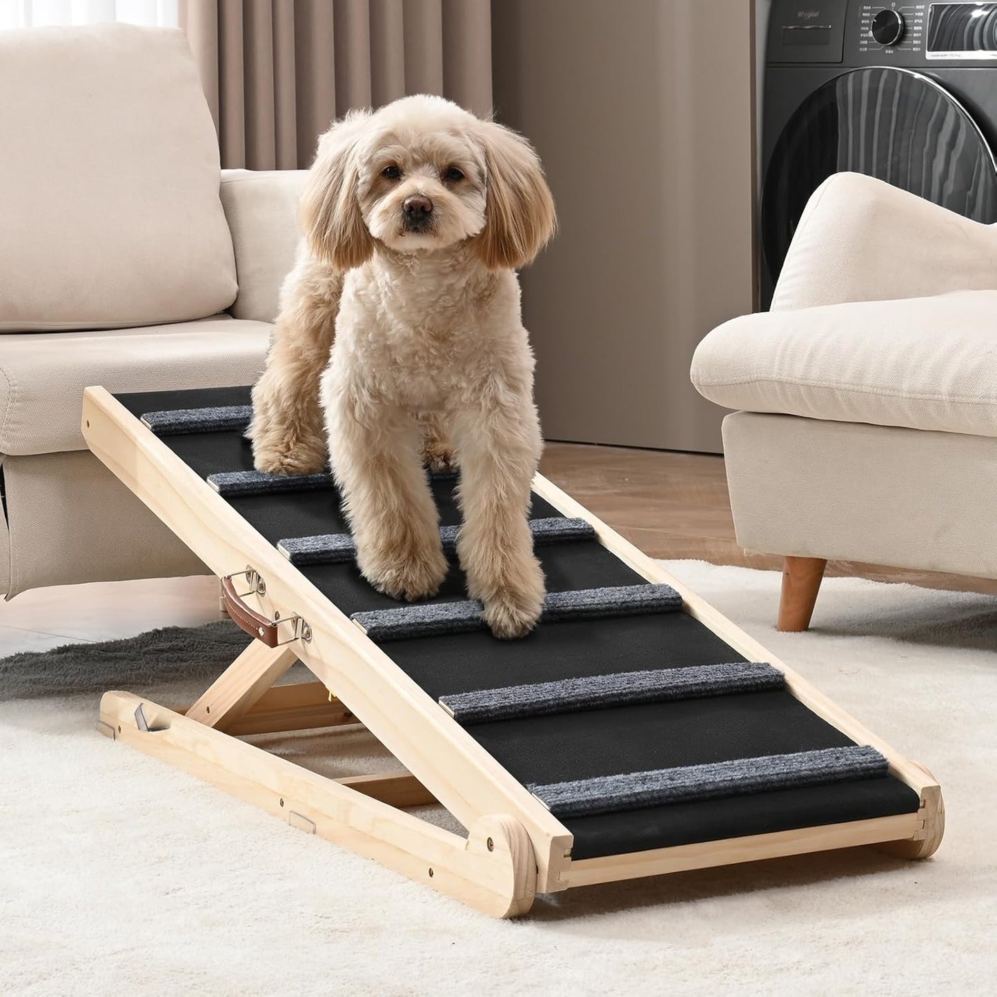 VEVOR Dog Ramp, Folding Pet Ramp for Bed, Adjustable Dog Ramp for Small, Large, Old Dogs & Cats, Wooden Pet Ramp with 39.3" Long Ramp, Adjustable from 15" to 22", Suitable for Couch, Sofa, Car
