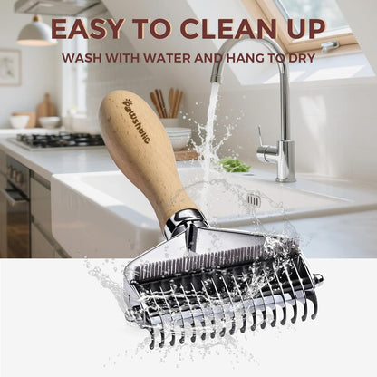 3-in-1 Professional Pet Shedding Dematting Comb - Deshedding Undercoat Rake for Dogs with Stainless Steel Blades Metal Pet Brush with Wood Handle Matted Hair Detangling Thinning and Shedding