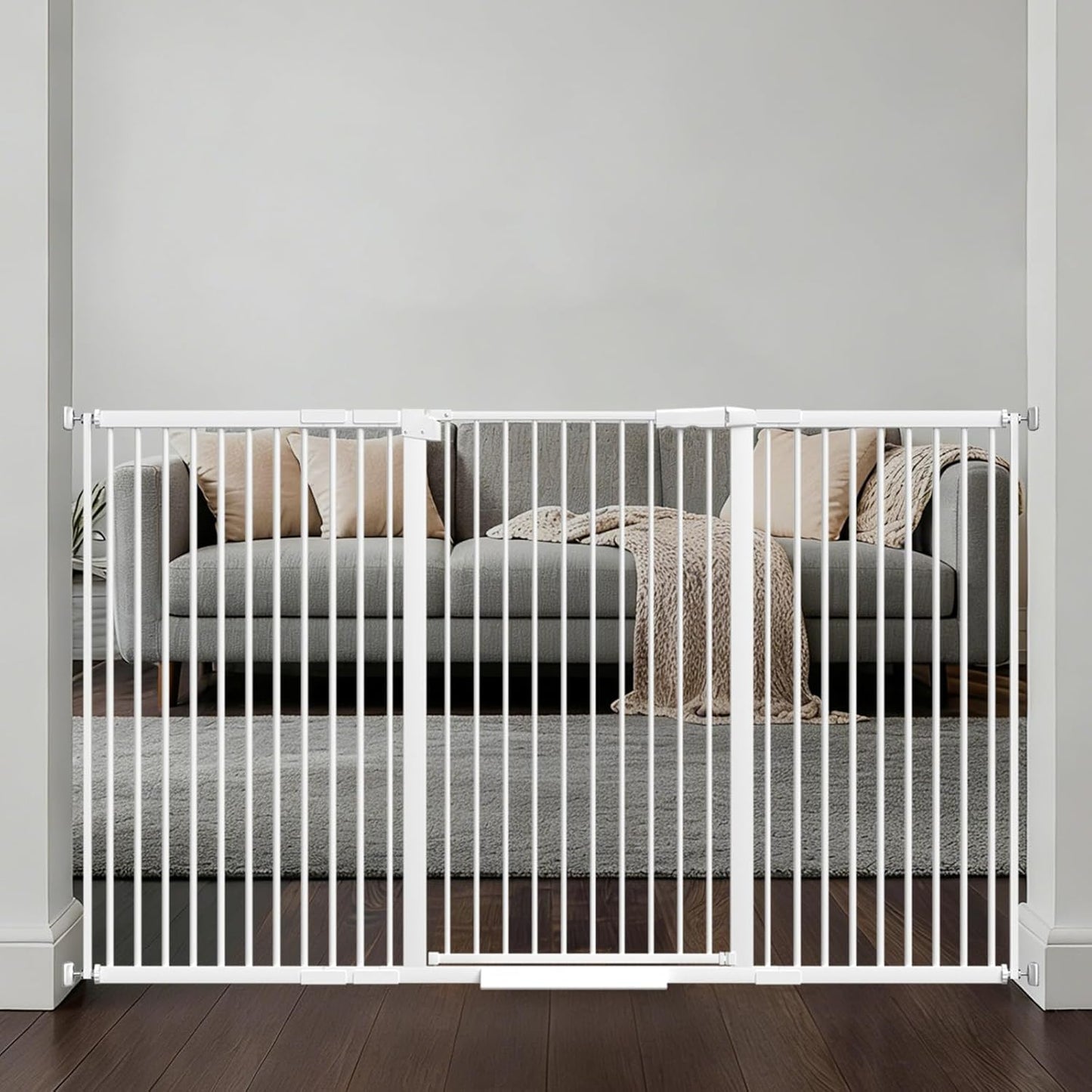 AiWMGL 40.55" Tall, 53.74-61.61 Inch Wide, 1.37" Ultra Narrow Spacing Dog Pet Baby Gate Indoor for Doorway Hallway, Pressure Mounted 54 55 56 57 58 59 60 61 Inches Wide
