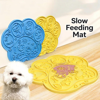 Lick Mat for Dogs, Puppies & Cats - 2 Pack Cat Paw Shaped Slow Feeder Pad, Fun Cartoon Rubber Suction Mat, Yellow & Blue, Easy Clean for Bathing Grooming & Anxiety Relief